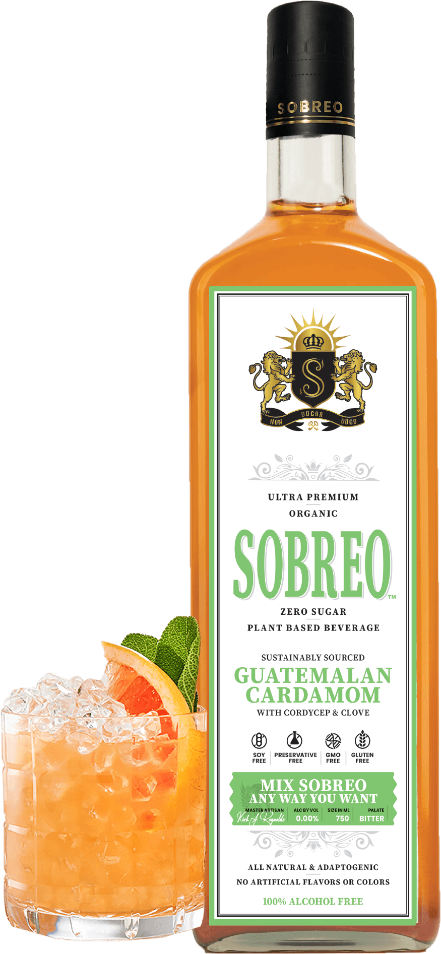 Sobreo non alcoholic cocktail and mocktail mixer in Guatemalan Cardamom Bitter flavor perfect to infuse into an Negroni Sbagliato recipe