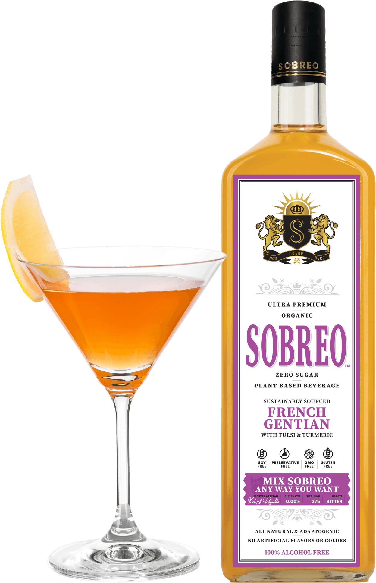 Sobreo non alcoholic cocktail and mocktail mixer in French Gentian Bitter flavor perfect for an Aperol Spritz recipe