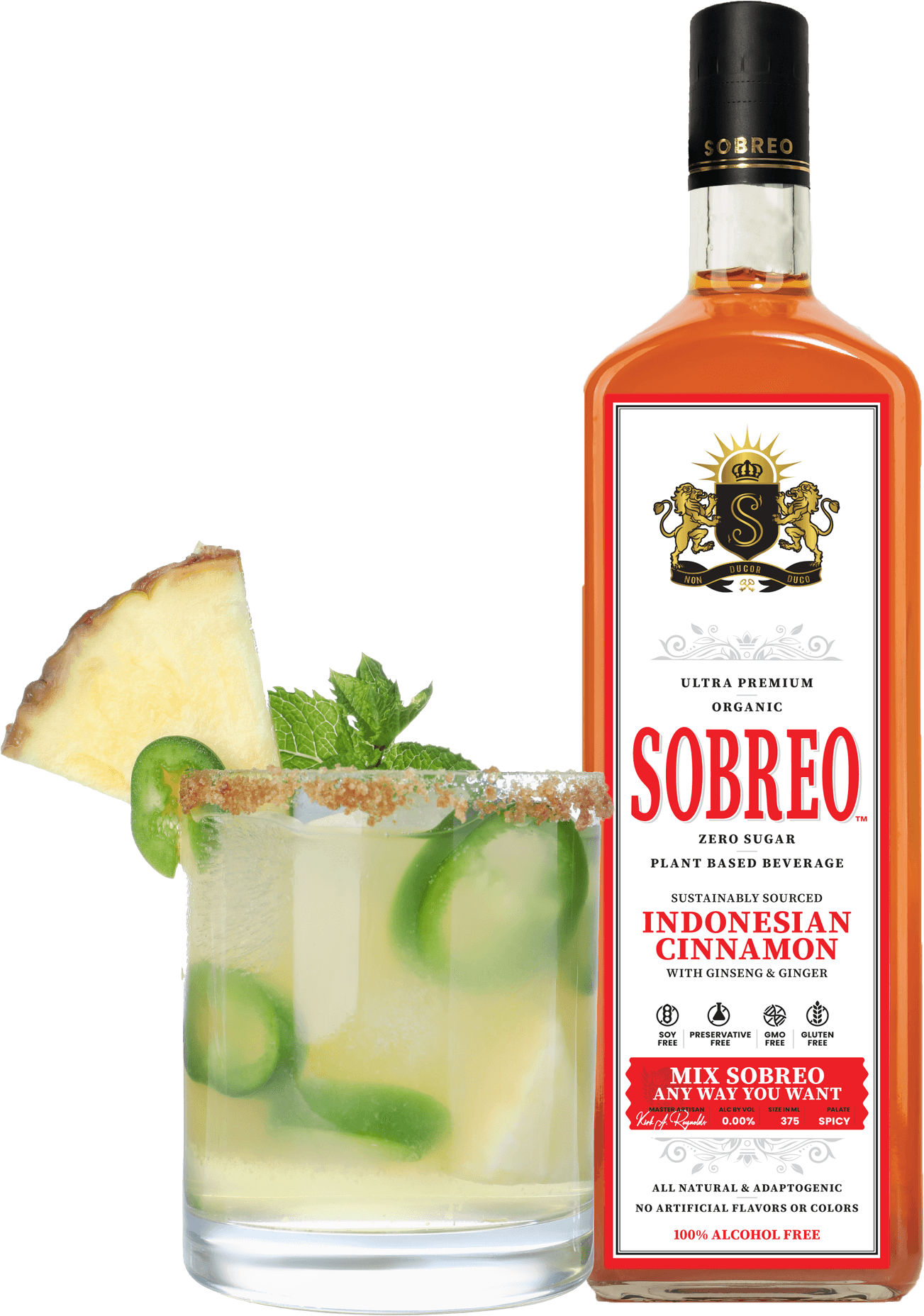 Sobreo non alcoholic cocktail and mocktail mixer in Indonesian Cinnamon spicy flavor perfect to infuse into a Manhattan cocktail recipe