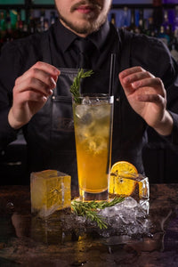 Bartender mixing Sobreo French Gentian non alcoholic cocktail and mocktail mixer in a cocktail