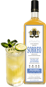 Sobreo non alcoholic cocktail and mocktail mixer in Tuscan Juniper citrus flavor perfect to infuse into a vodka martini recipe